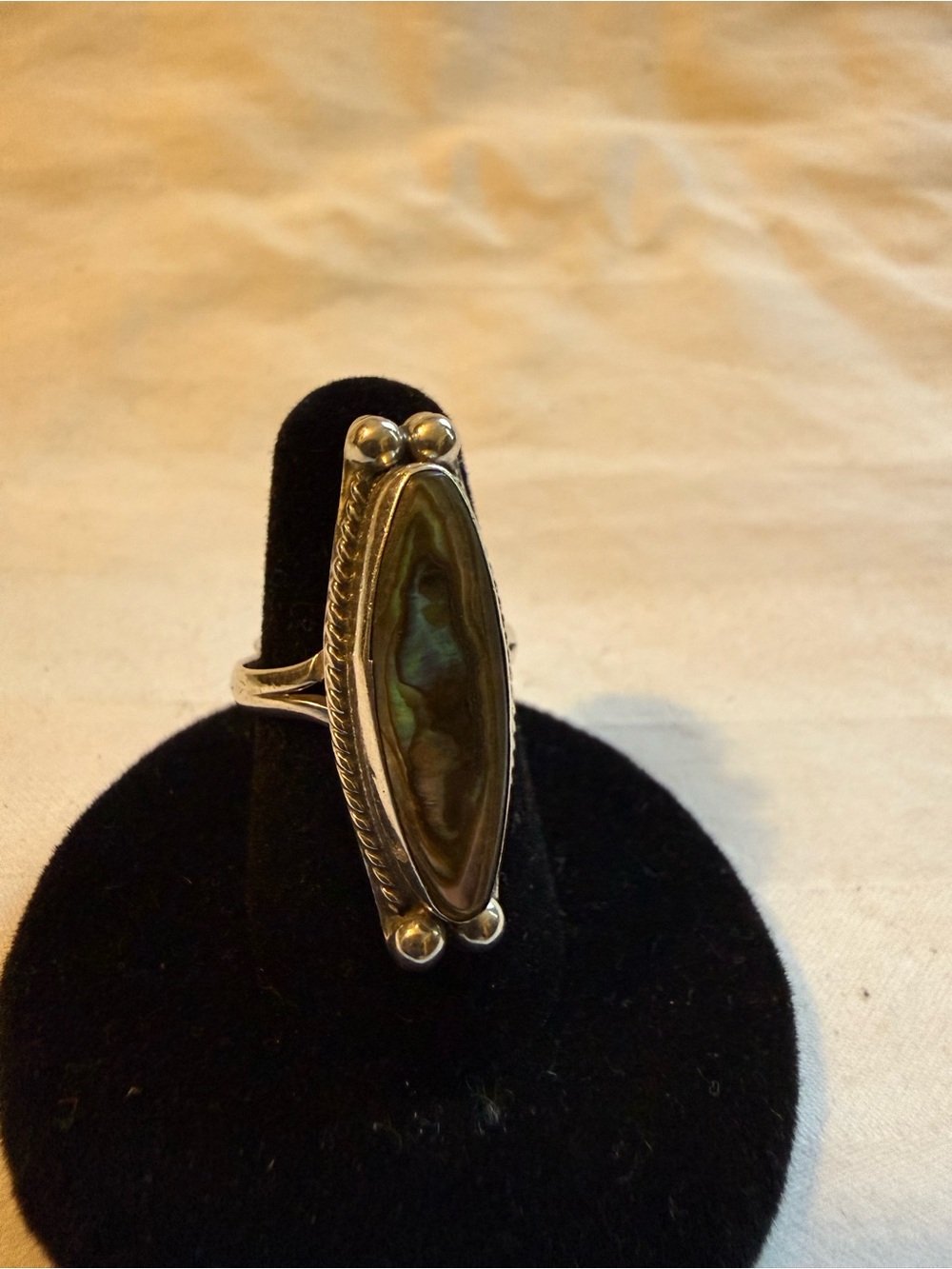 Sterling Silver Abalone Marquise Statement Ring - Green
